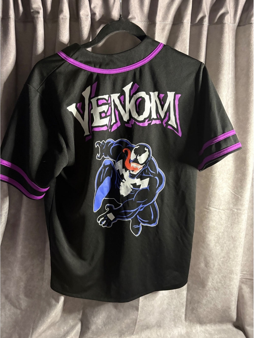 Marvel Venom Baseball Jersey Shirt Black Purple Adult Small Spider Symbiote